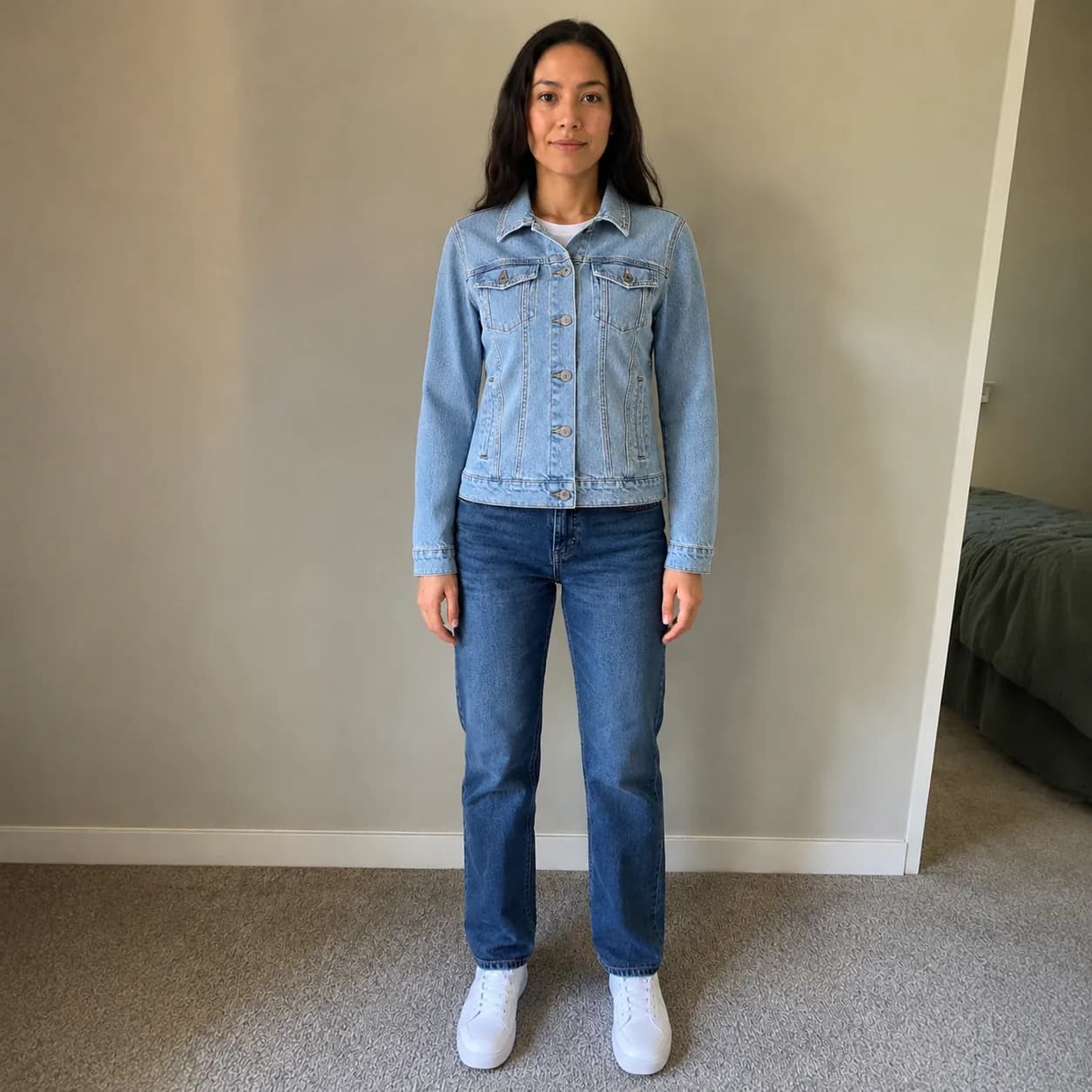 AI-generated FitPreview example with a denim top